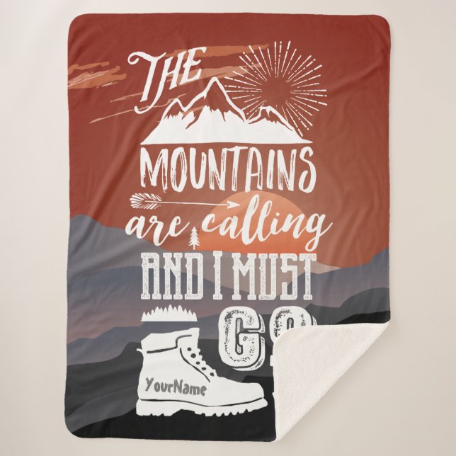 The Mountains are Calling I Must Go Typography Art Sherpa Blanket (Front)