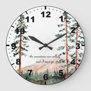 The Mountains Are Calling - Mountains, Fog, Pine Large Clock