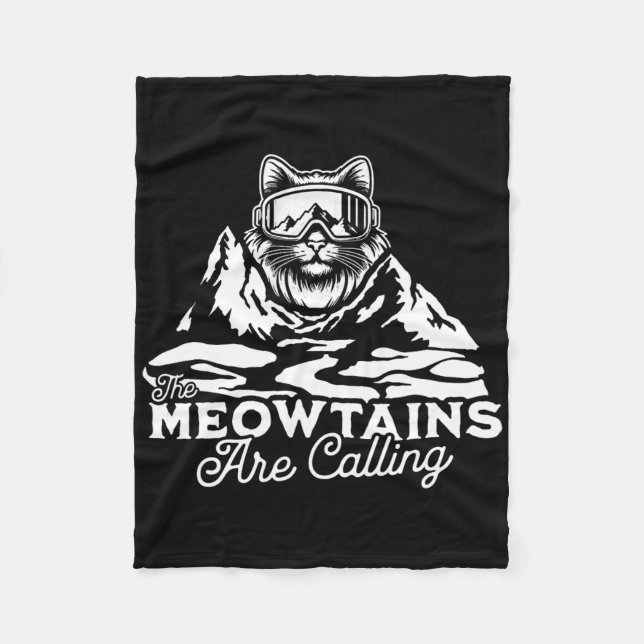 The Mountains Are Calling Snowboards Funny Cat Men Fleece Blanket (Front)