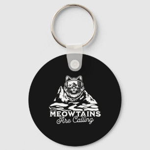 The Mountains Are Calling Snowboards Funny Cat Men Keychain