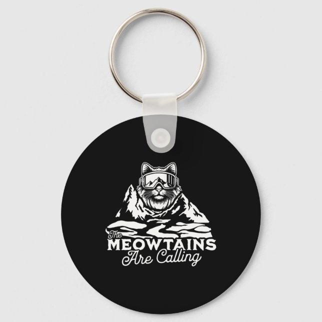 The Mountains Are Calling Snowboards Funny Cat Men Keychain (Front)
