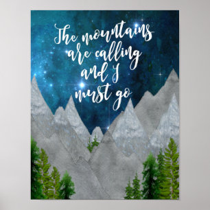 the mountains are calling typography art poster