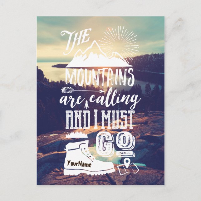 The Mountains are Calling Typography Your Photo Holiday Postcard (Front)