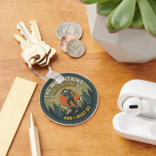 The Mountains Are Calling Vintage Hiking Badge Keychain