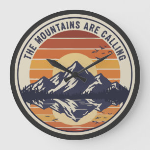  The Mountains Are Calling Vintage Retro Sunset  Large Clock
