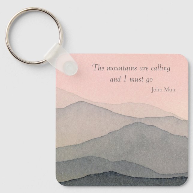The Mountains are Calling Watercolor  Keychain (Front)