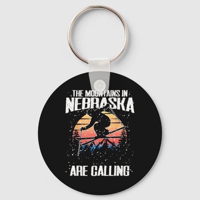 The Mountains In Nebraska Are Calling Funny Skiing Keychain (Front)