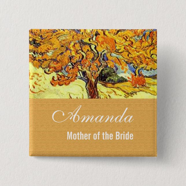 The Mulberry Tree, Vincent van Gogh. Wedding 2 Inch Square Button (Front)