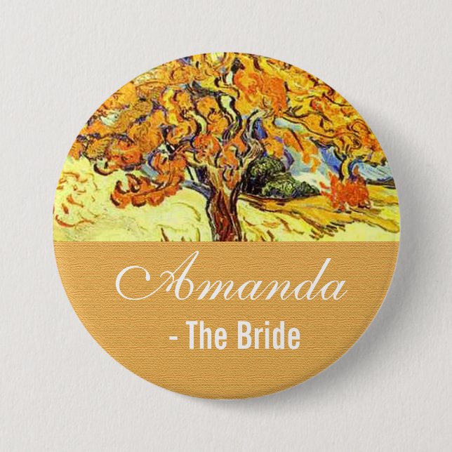 The Mulberry Tree, Vincent van Gogh. Wedding bride 3 Inch Round Button (Front)