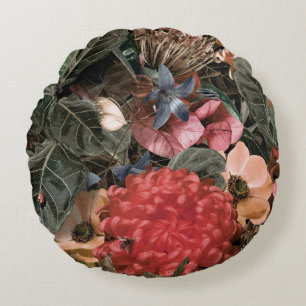 The mural on the wall. Flowers and plants with ins Round Pillow
