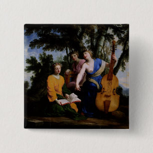 The Muses Melpomene, Erato and Polymnia, 1652-55 2 Inch Square Button