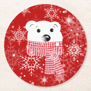 The muzzle of a polar bear, Christmas Round Paper Coaster