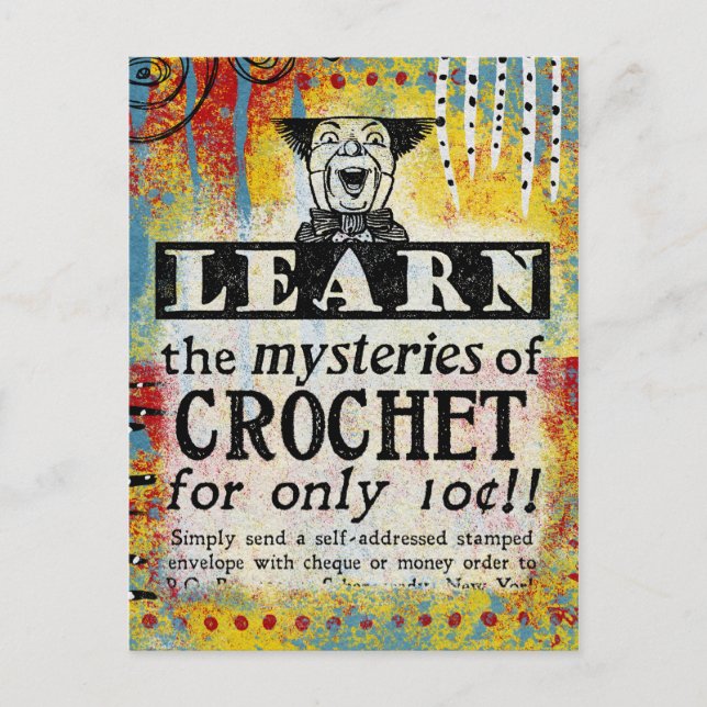 The Mysteries of Crochet - Funny Vintage Ad Postcard (Front)