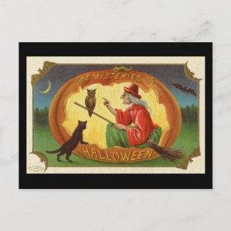 The Mysteries of Halloween Witch Vintage Postcard