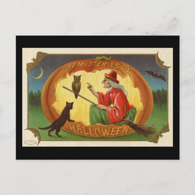 The Mysteries of Halloween Witch Vintage Postcard (Front)