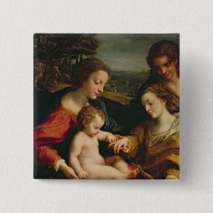The Mystic Marriage of St. Catherine of 2 Inch Square Button