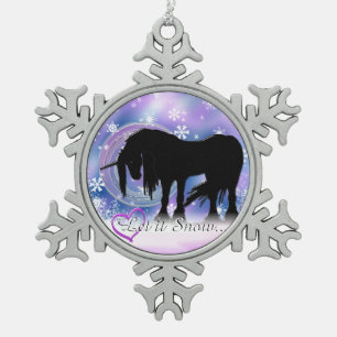 The Mystical Black Unicorn (Let It Snow) Snowflake Pewter Christmas Ornament