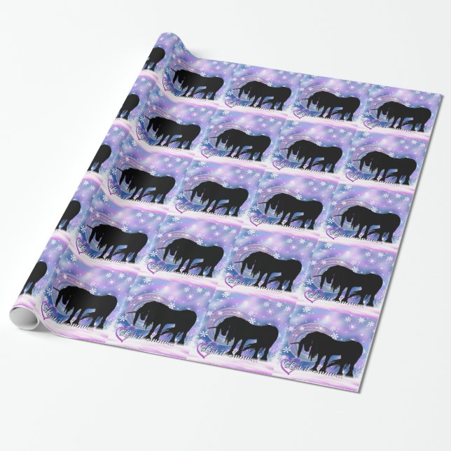The Mystical Black Unicorn (Let It Snow) Wrapping Paper (Unrolled)