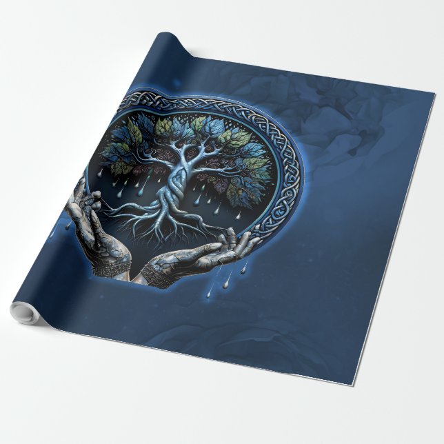 The mystical Celtic Tree of Life Wrapping Paper (Unrolled)