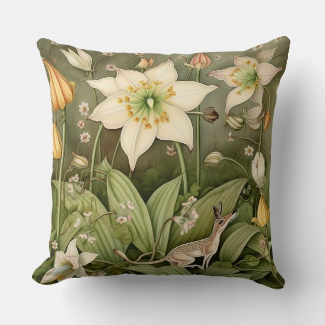 The Mythical World of the Whiskered Deer Mouse Throw Pillow (Front)