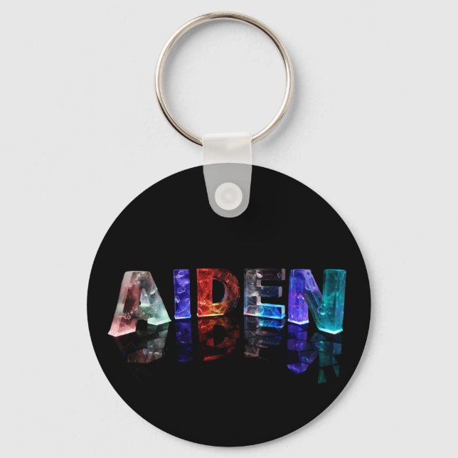 The Name Aiden in Coloured Lights Keychain (Front)