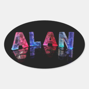 The Name Alan in Lights Oval Sticker