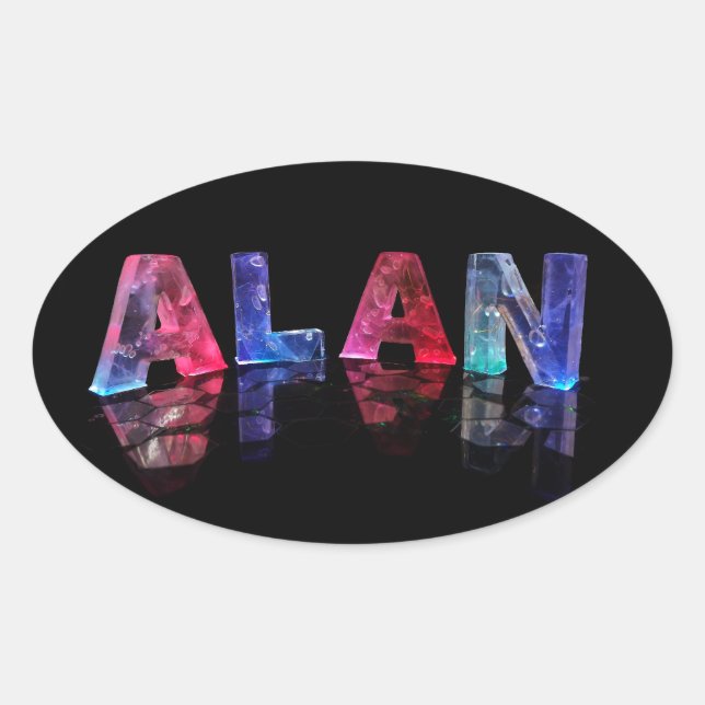 The Name Alan in Lights Oval Sticker (Front)