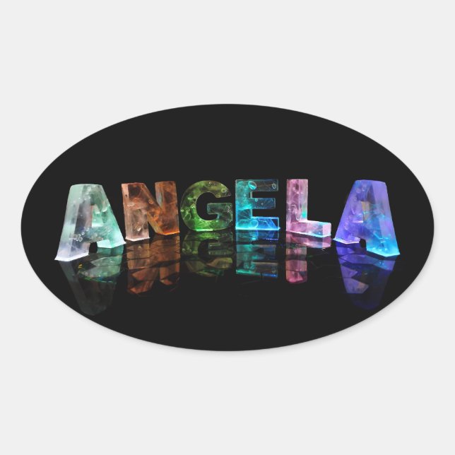 The Name Angela in Lights Oval Sticker (Front)