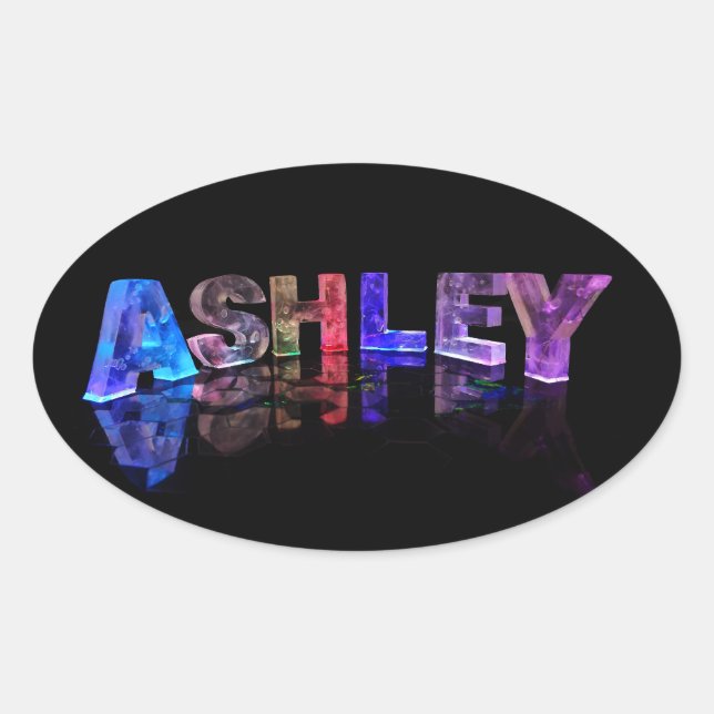 The Name Ashley in 3D Lights Oval Sticker (Front)