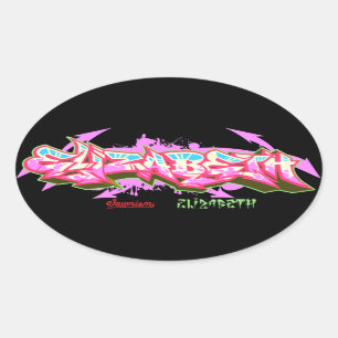 The name Elizabeth in graffiti-Stickers   Oval Sticker