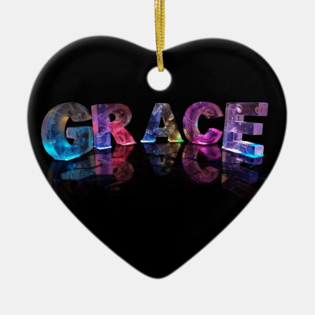 The Name Grace in 3D Lights (Photograph) Ceramic Ornament (Front)