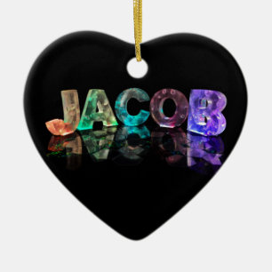 The Name Jacob in 3D Lights (Photograph) Ceramic Ornament