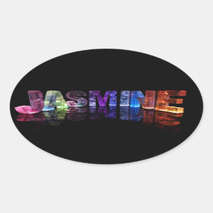 The Name Jasmine in 3D Lights (Photograph) Oval Sticker