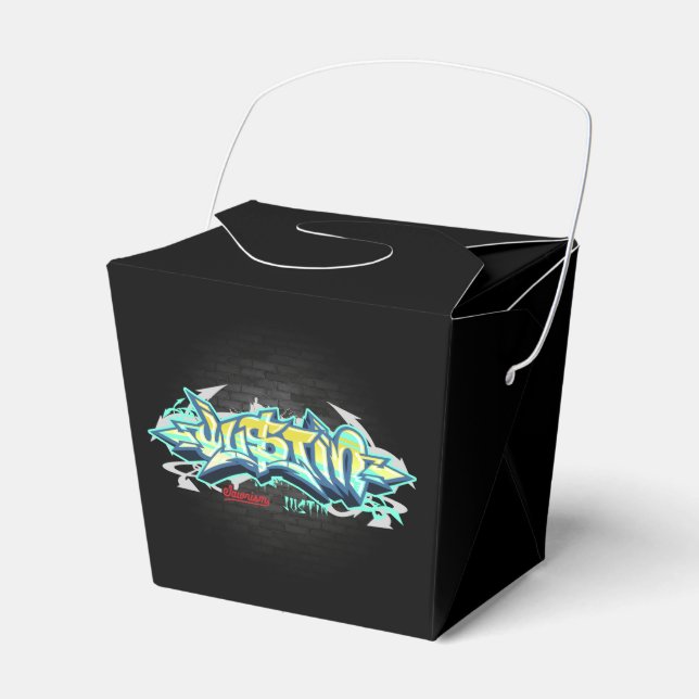 The name Justin in graffiti Favor Box (Front Side)