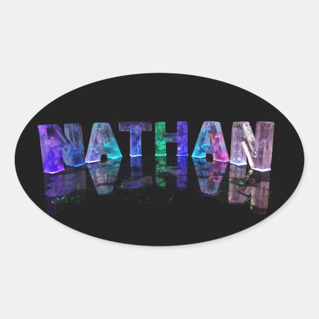 The Name Nathan in 3D Lights (Photograph) Oval Sticker (Front)