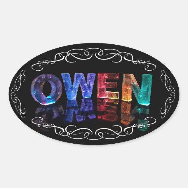 The Name Owen -  Name in Lights (Photograph) Oval Sticker (Front)