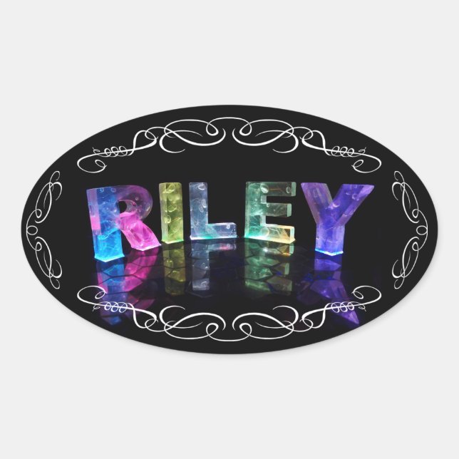 The Name Riley in 3D Lights (Photograph) Oval Sticker (Front)