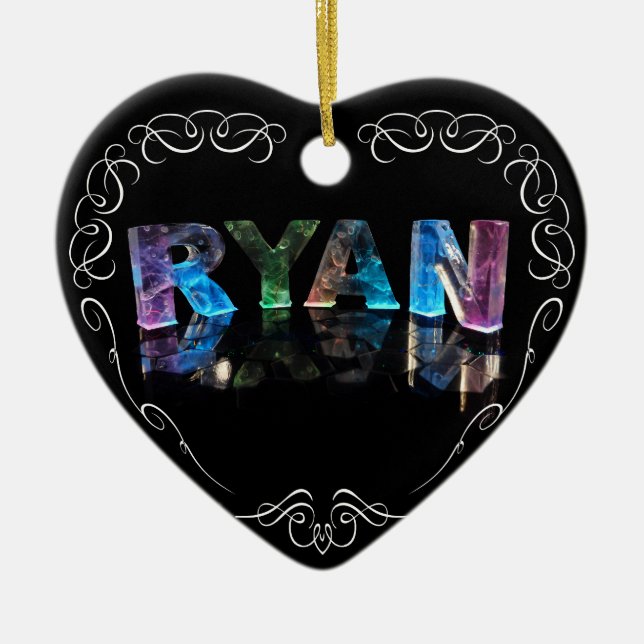 The Name Ryan in 3D Lights (Photograph) Ceramic Ornament (Front)