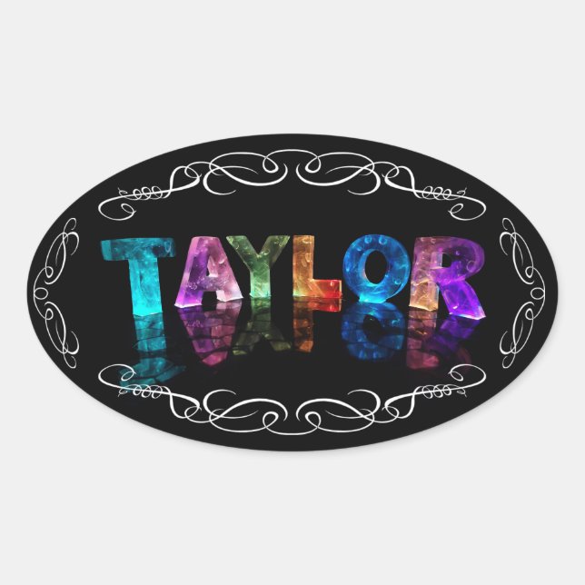 The Name Taylor -  Name in Lights (Photograph) Oval Sticker (Front)