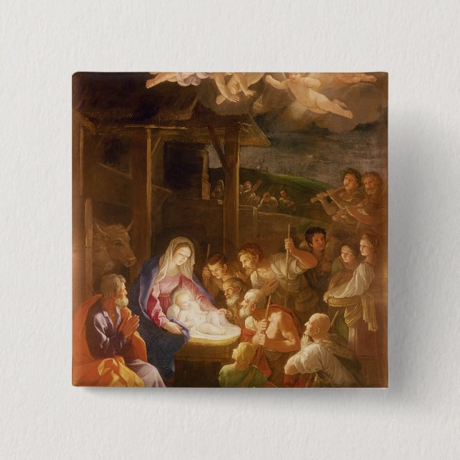 The Nativity at Night, 1640 2 Inch Square Button (Front)