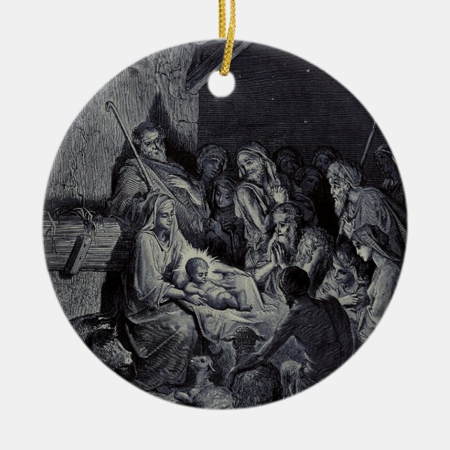The Nativity by Gustave Doré Premium Victorian Ink Ceramic Ornament (Front)
