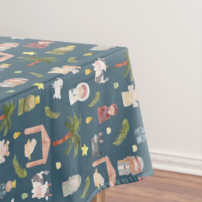 The Nativity Christmas holiday navy Tablecloth (In Situ)