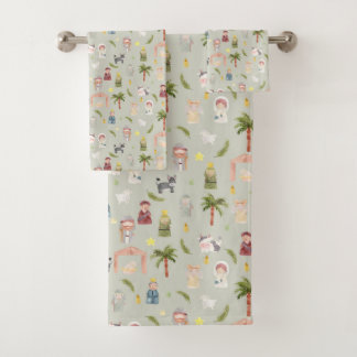 The Nativity Christmas holiday Sage Bath Towel Set