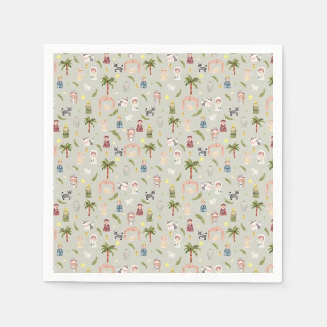 The Nativity Christmas holiday Sage Napkins (Front)