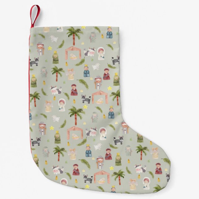 The Nativity Christmas holiday Sage Small Christmas Stocking (Front)