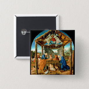 The Nativity, famous painting by Sandro Botticelli 2 Inch Square Button