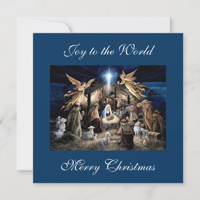 The Nativity of Baby Jesus Christmas Greetings Holiday Card (Front)