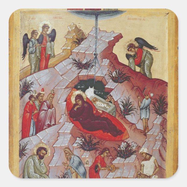 The Nativity, Russian icon, 16th century Square Sticker (Front)