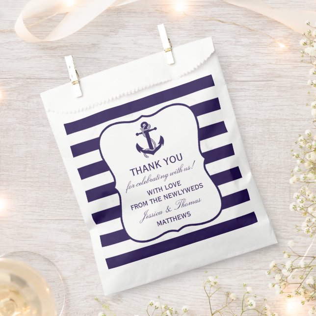 The Nautical Anchor Navy Stripe Wedding Collection Favour Bag (Clipped)