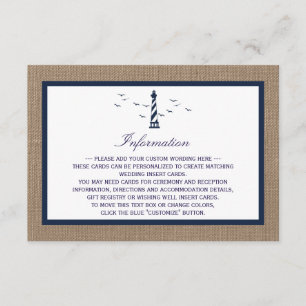 The Nautical Lighthouse Burlap Wedding Collection Enclosure Card